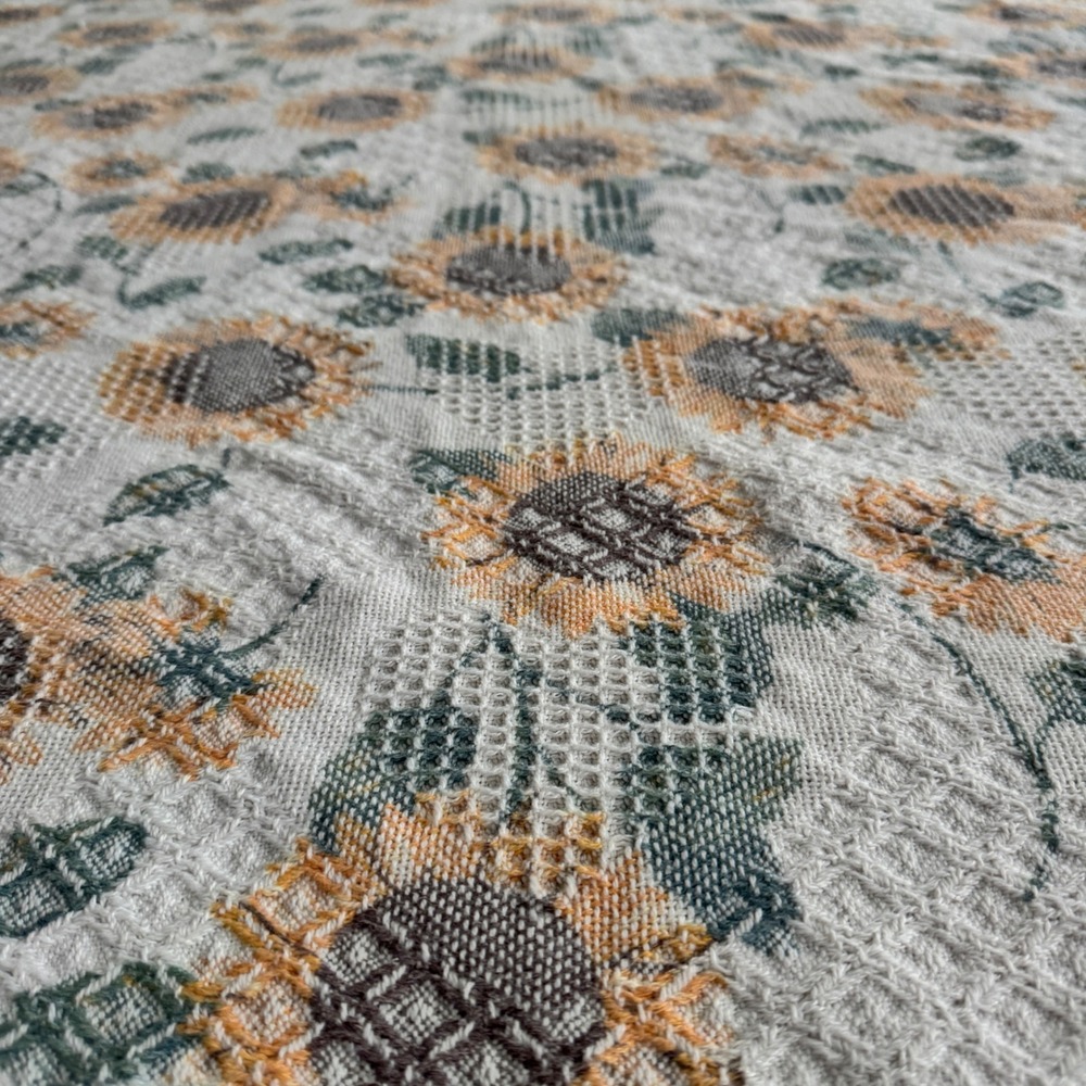 Vintage Woven Sunflower Throw Blanket Fringed Cotton Tapestry 68x48 Farmhouse - Picture 3 of 7